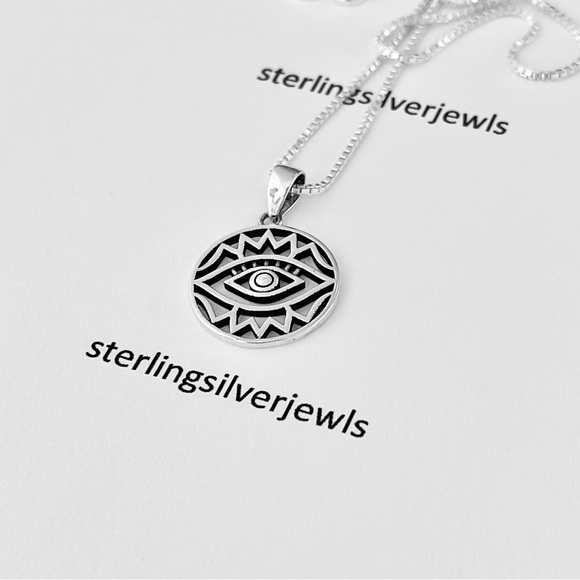 Sterling Silver All Seeing Eye Necklace, Protection Jewelry Chain, Eyelashes - Picture 4 of 12